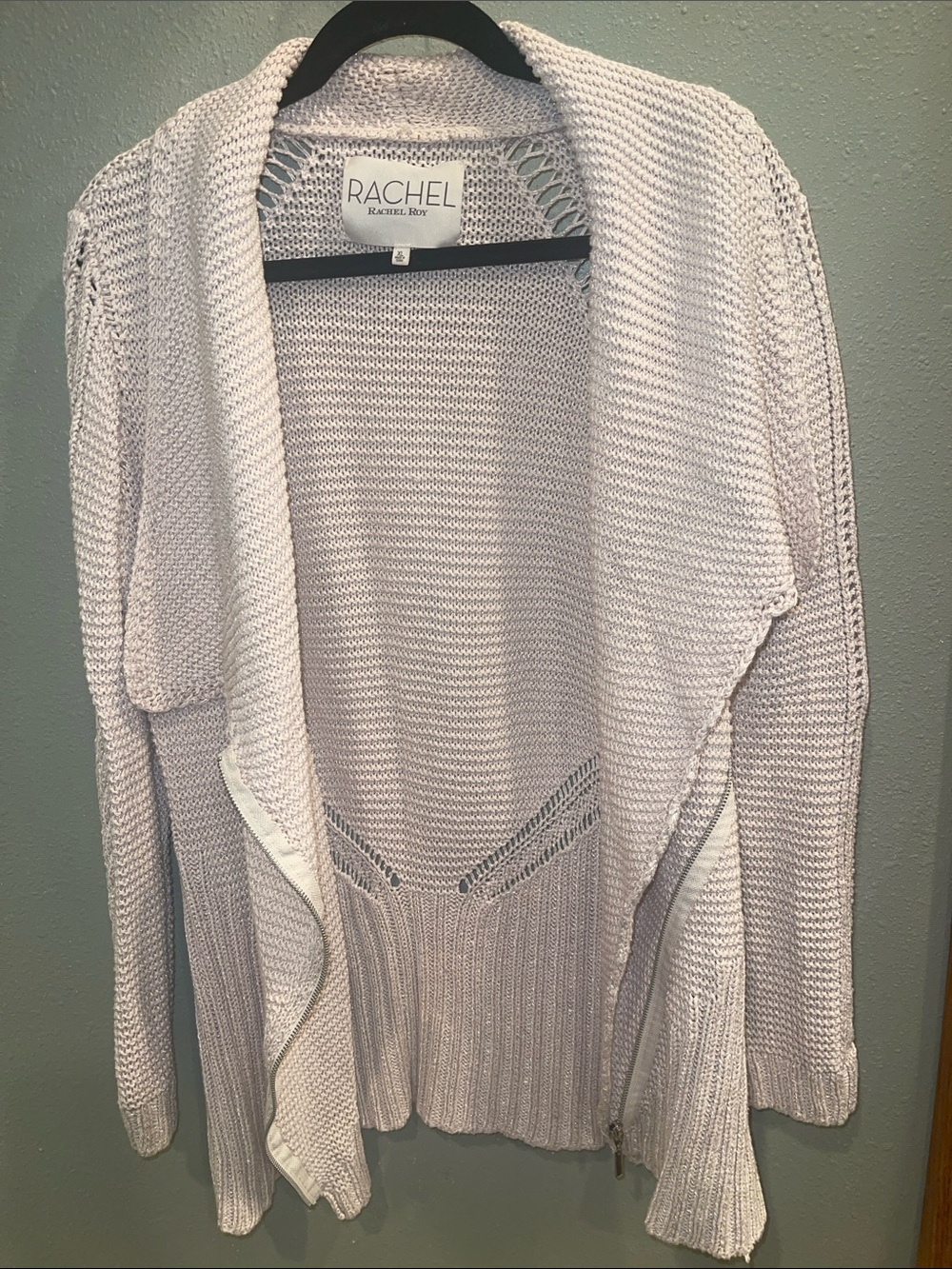 RACHEL Rachel Roy Light Cream Open-Front Draped Cardigan